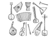 Vector sketch icons of musical instruments