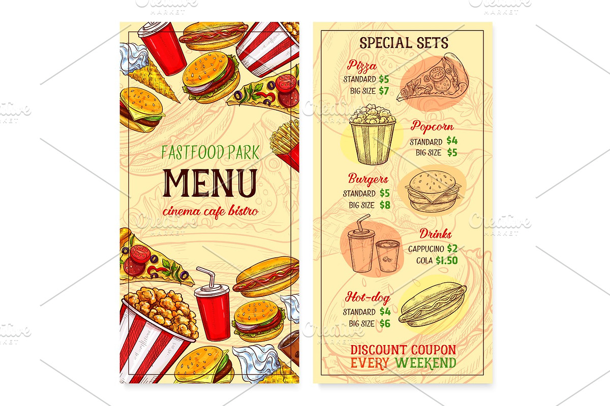 Fast food restaurant fastfood meals menu vector in Illustrations - product preview 8