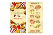 Fast food restaurant fastfood meals menu vector