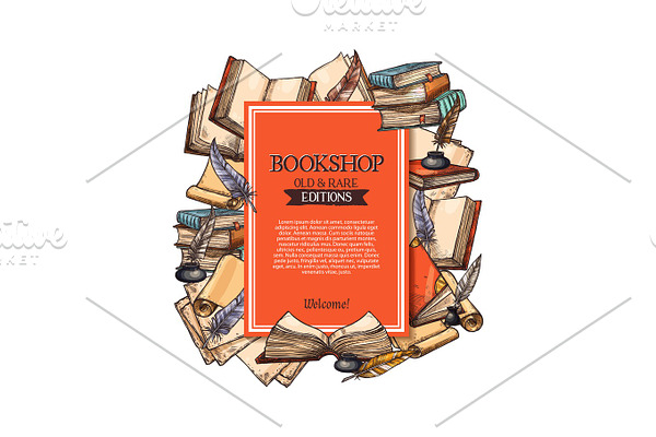 Vector poster for old rare books shop