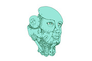 Humanoid Robot Head Female Monoline