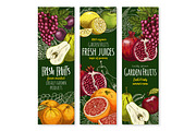 Vector sketch banners of tropical exotic fruits