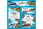 Vector posters for seafood or fish food products
