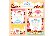 Vector templates of bakery shop or cafe patisserie