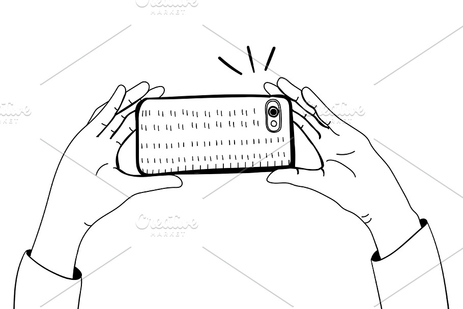 Vector of hands taking picture phone