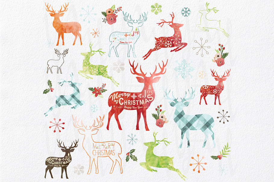 Watercolor Christmas Reindeer Design in Illustrations - product preview 8