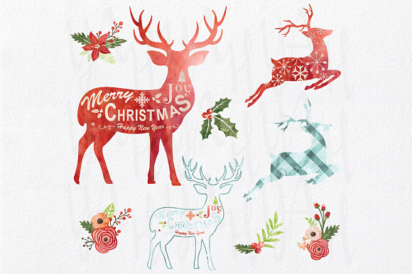 Watercolor Christmas Reindeer Design in Illustrations - product preview 1
