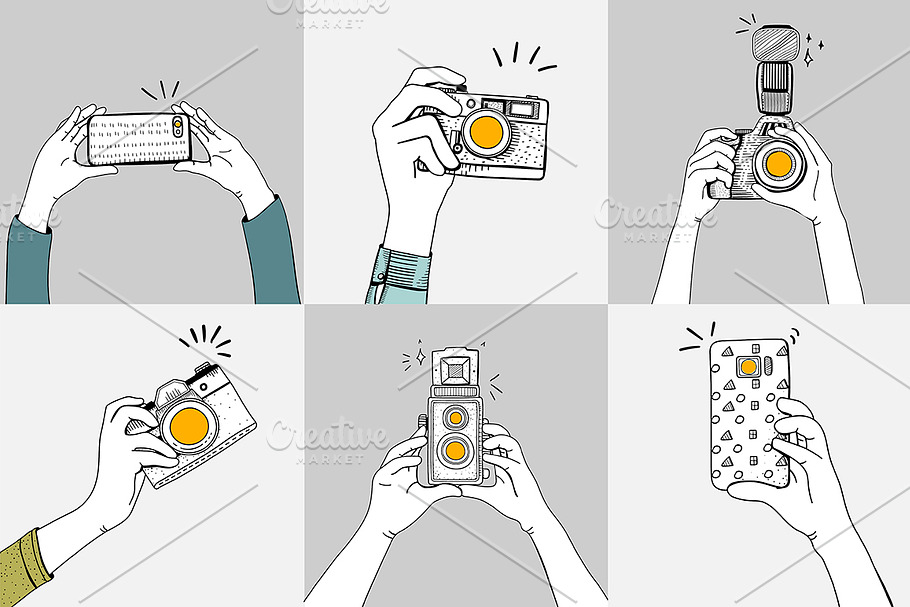 Vector of hand holding gadgets
