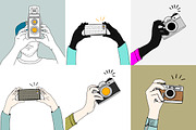 Vector of hands holding gadgets