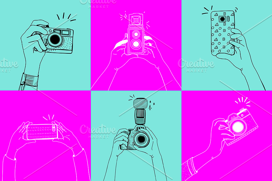 Vector of hands holding gadgets