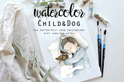 Watercolor Child & Dog