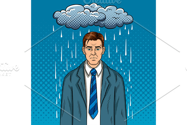 Guy with bad mood pop art vector illustration