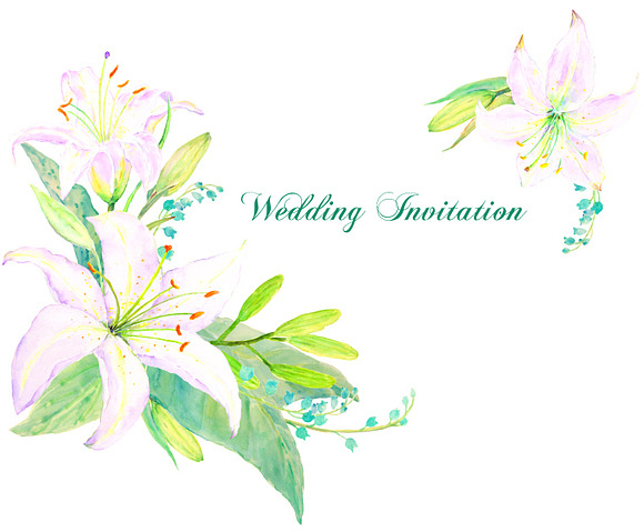 Watercolor White Lily Wedding in Illustrations - product preview 3