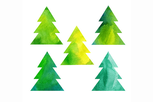 Xmas tree watercolor template in Textures - product preview 4