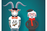 goat and sheep in hipster clothes