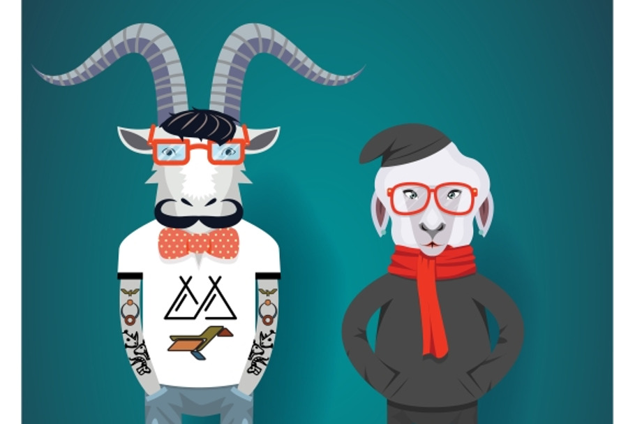 goat and sheep in hipster clothes in Illustrations - product preview 8