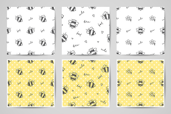 Hand drawn bees, patterns set in Patterns - product preview 1