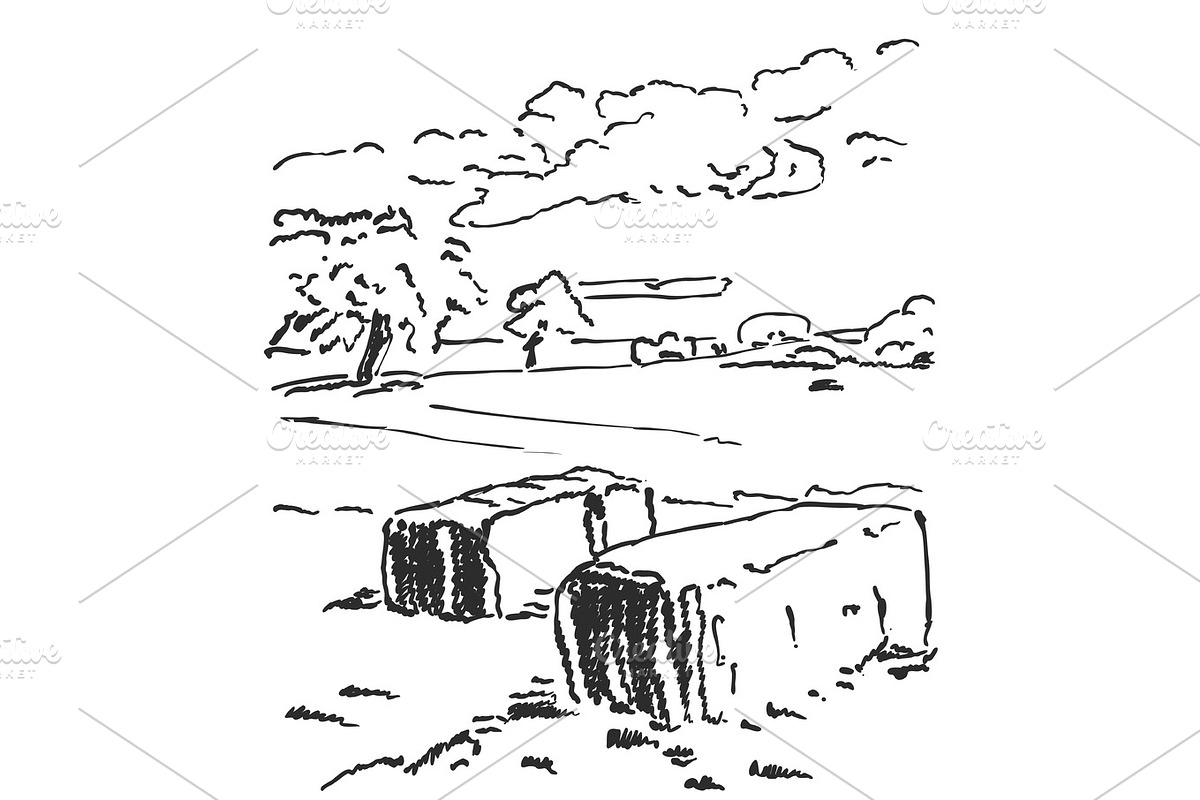 Rural landscape with hay bales. Wheat field and farm. in Illustrations - product preview 8