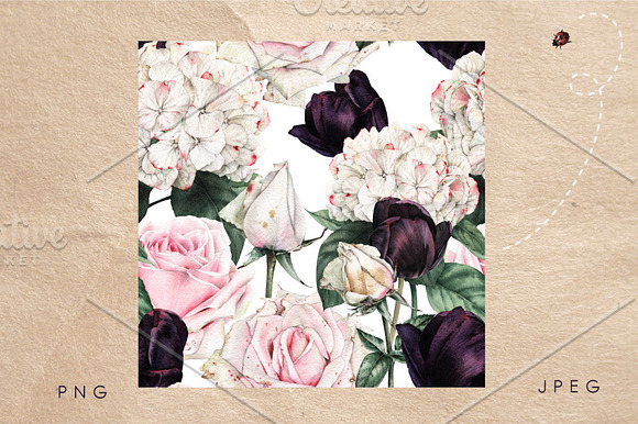 Patterns of roses, hydrangea, tulips in Patterns - product preview 1