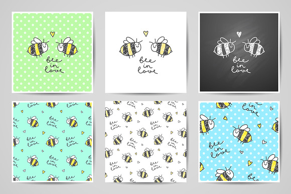 Bee in love, cards and patterns in Patterns - product preview 1