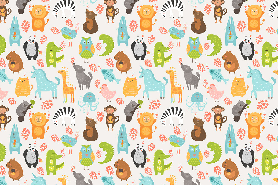 Cute animals collection+pattern in Illustrations - product preview 8