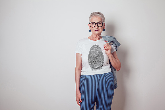 Old Woman T-Shirt Mock-Up in Product Mockups - product preview 4