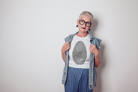 Old Woman T-Shirt Mock-Up in Product Mockups - product preview 12