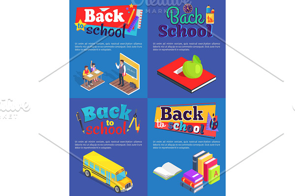 Back to School Set of Posters with Inscriptions