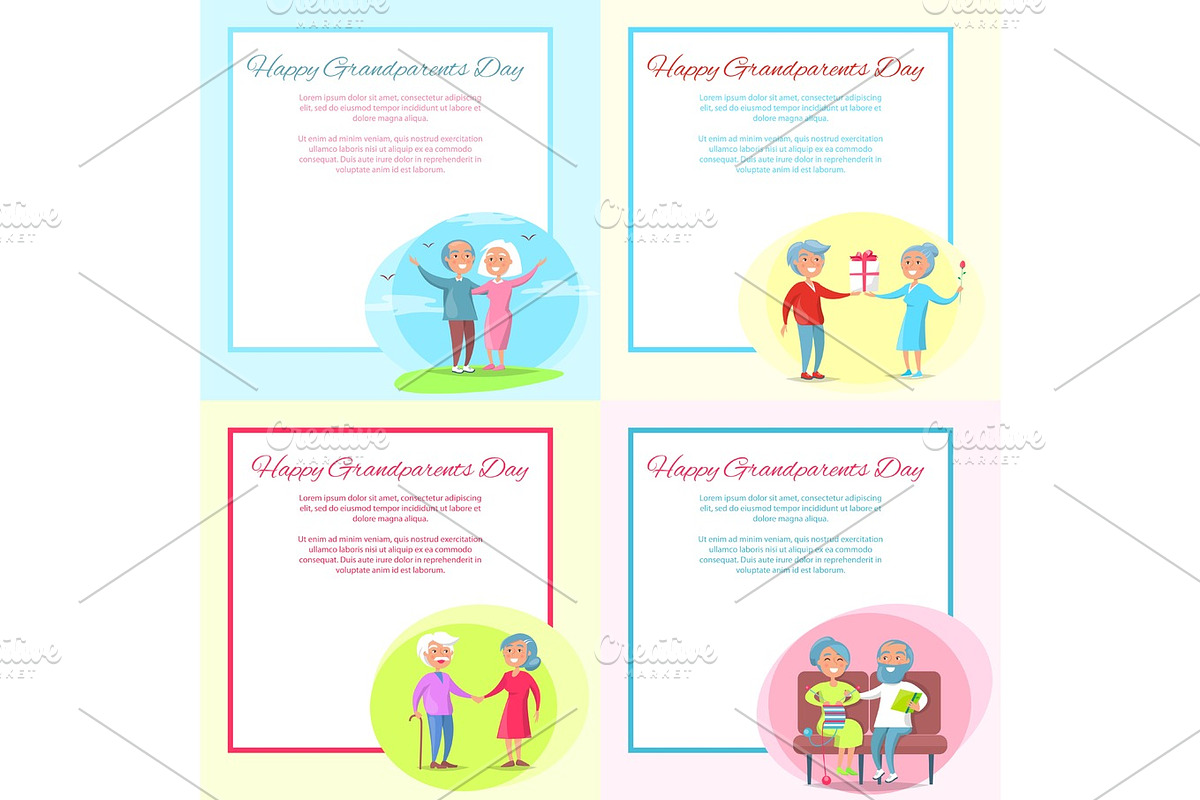 Happy Grandparents Day Posters Set Senior Couple in Objects - product preview 8