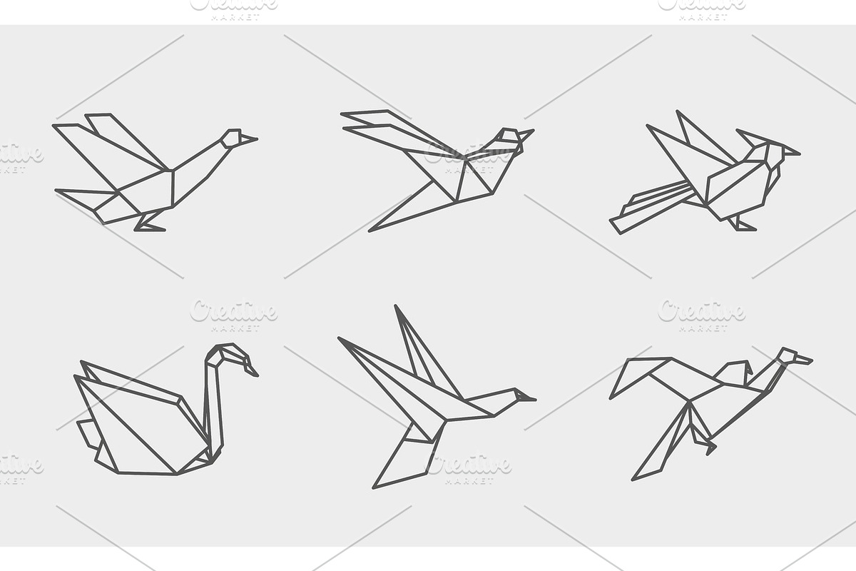 Origami birds linear icons. in Objects - product preview 8
