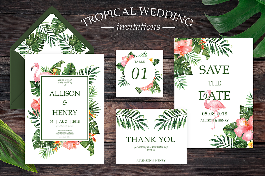 Tropical Wedding Invitation Suite in Wedding Templates - product preview 8