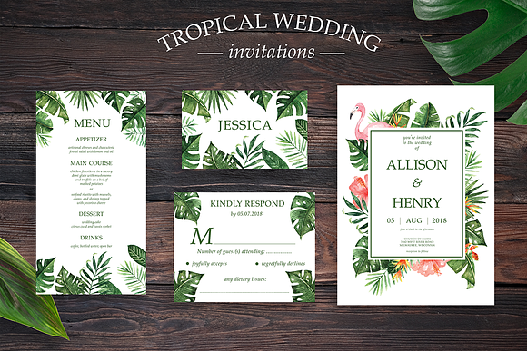 Tropical Wedding Invitation Suite in Wedding Templates - product preview 1
