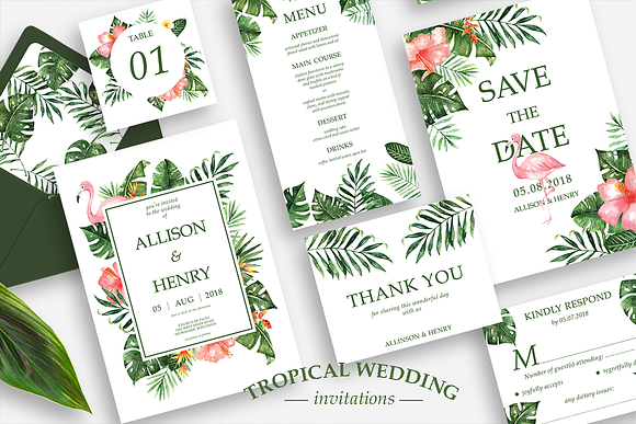 Tropical Wedding Invitation Suite in Wedding Templates - product preview 3