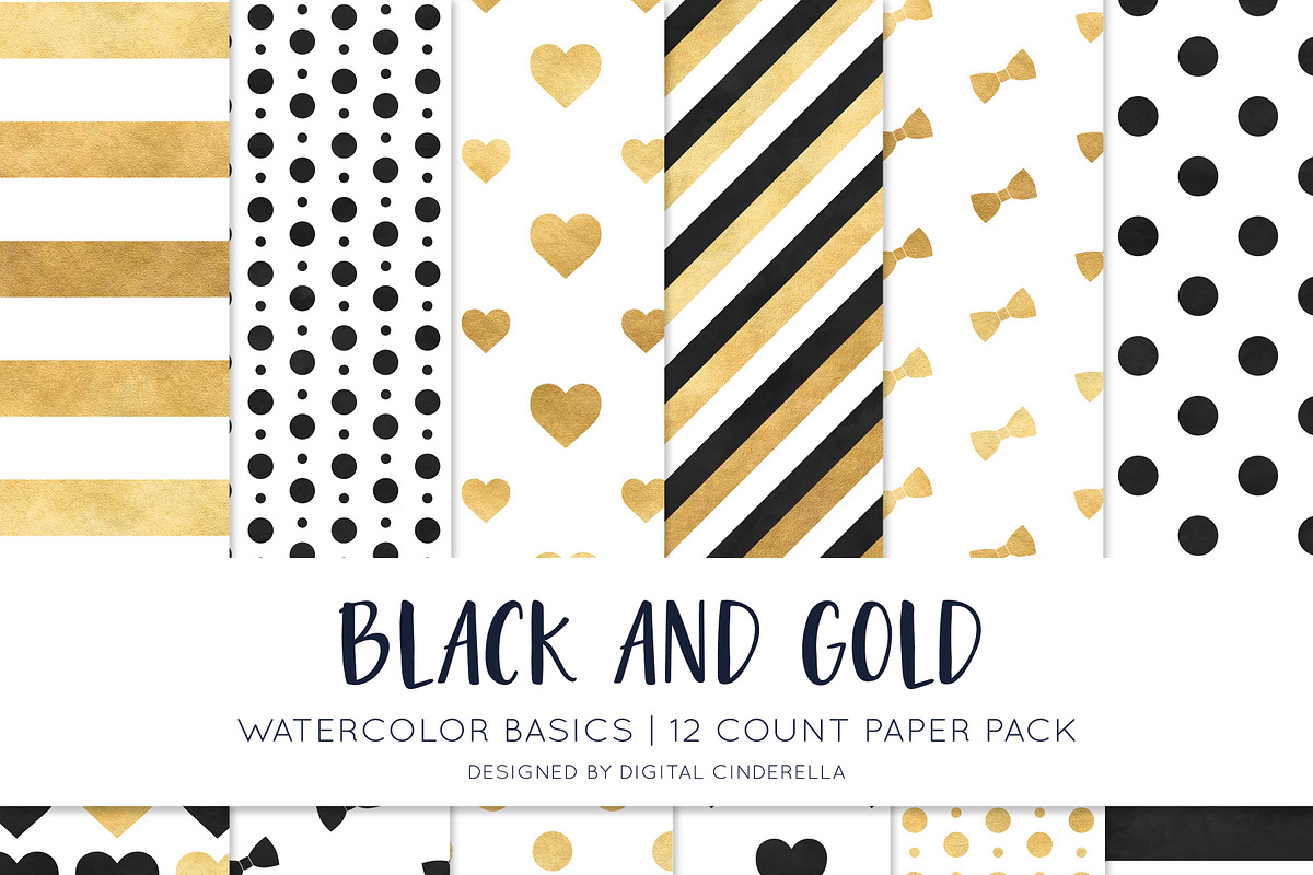 Black and Gold Watercolor Paper Pack in Patterns - product preview 8