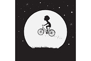 Little boy flying on bicycle