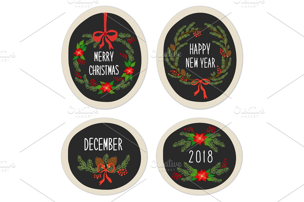 Cute Vintage Hand Drawn Christmas Holiday Floral Wreath collection in Illustrations - product preview 8