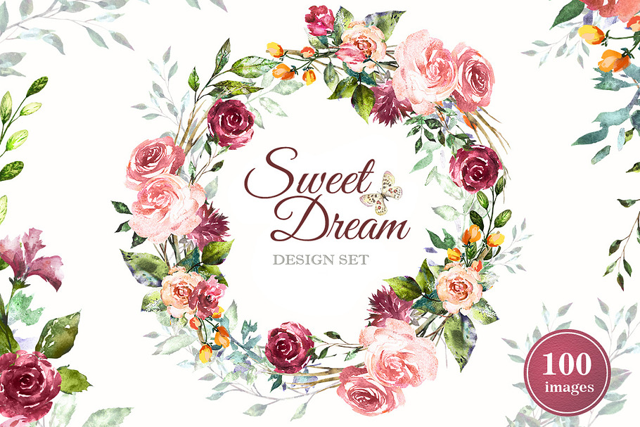 Watercolor Flower Clipart Design set in Illustrations - product preview 8