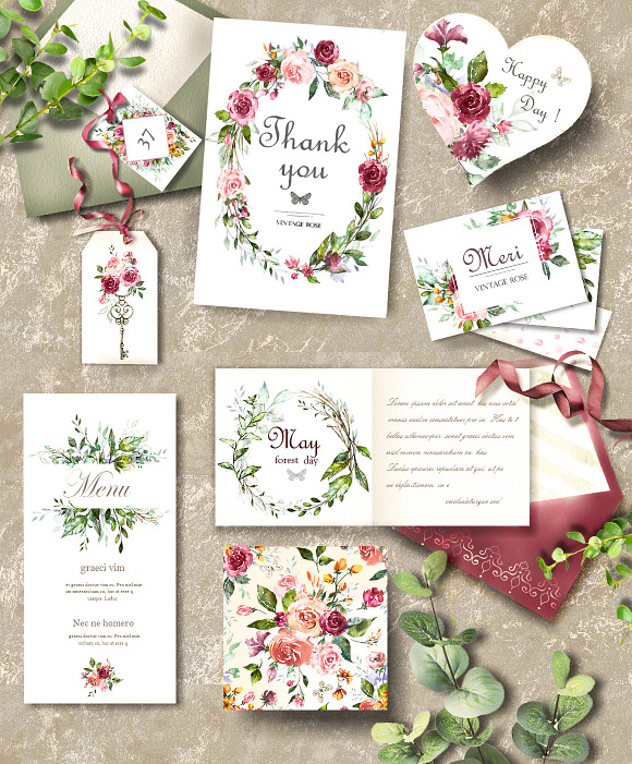 Watercolor Flower Clipart Design set in Illustrations - product preview 1