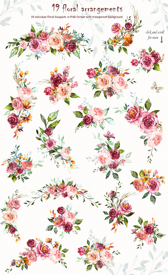 Watercolor Flower Clipart Design set in Illustrations - product preview 2