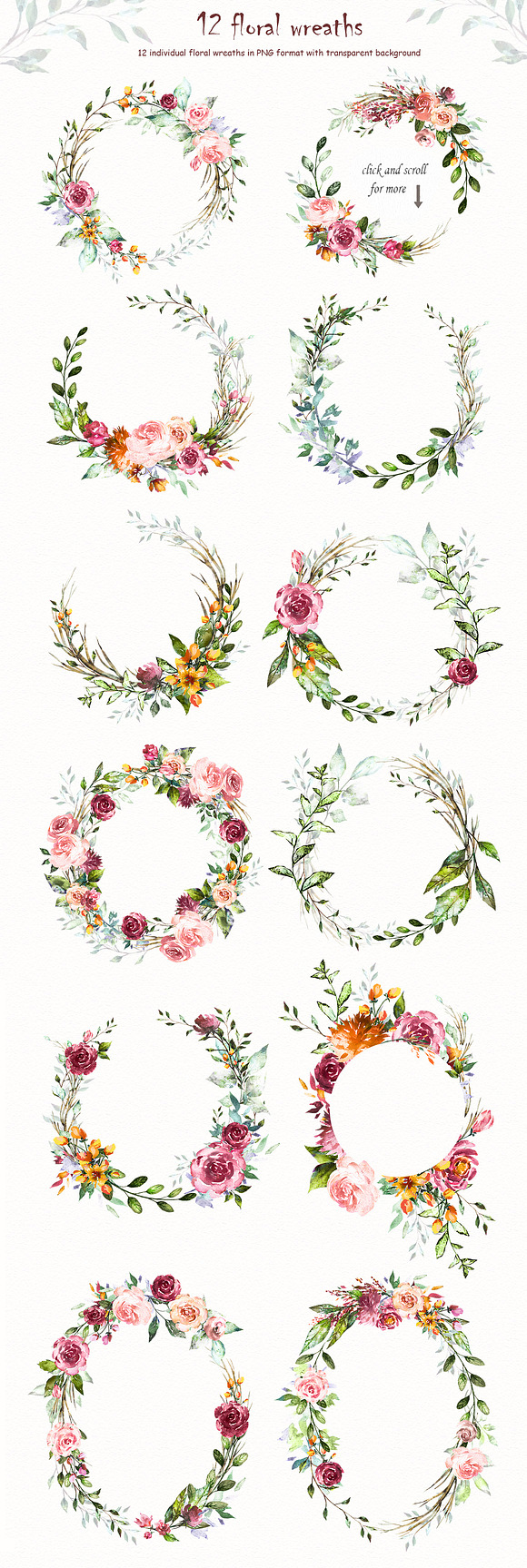 Watercolor Flower Clipart Design set in Illustrations - product preview 3