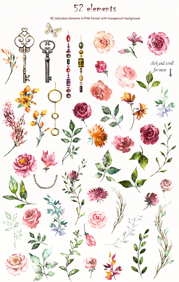 Watercolor Flower Clipart Design set in Illustrations - product preview 5