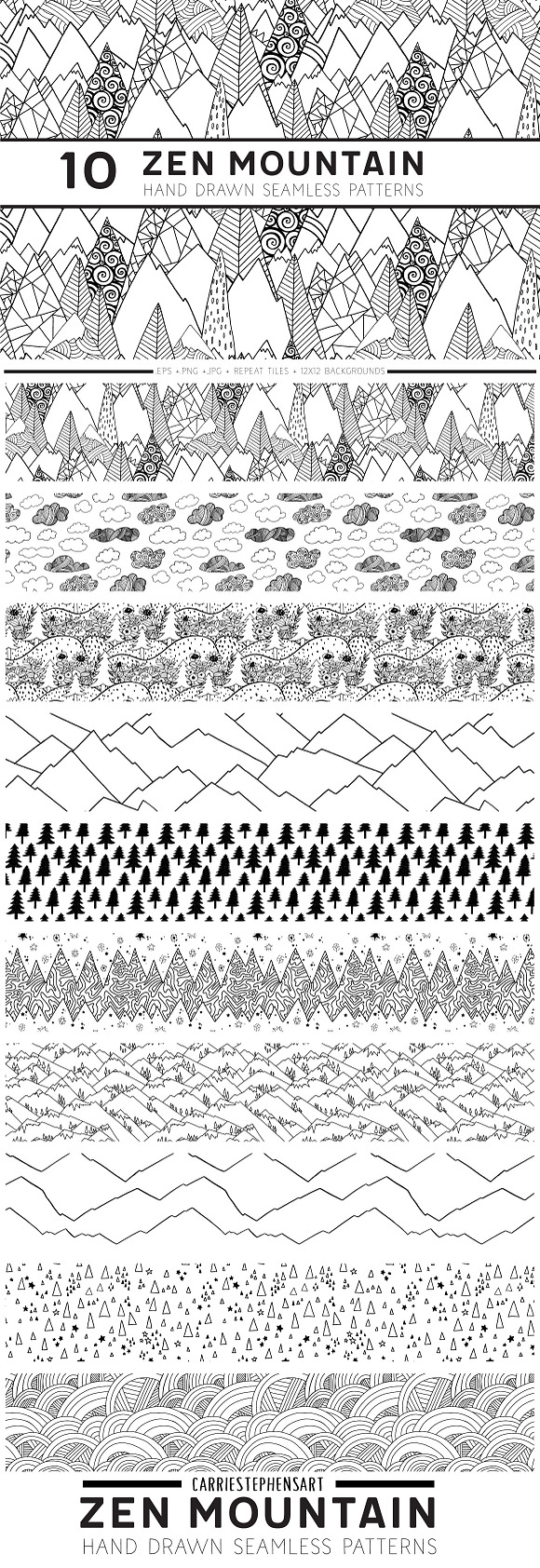 Zen Mountain Seamless Pattern Repeat in Patterns - product preview 2