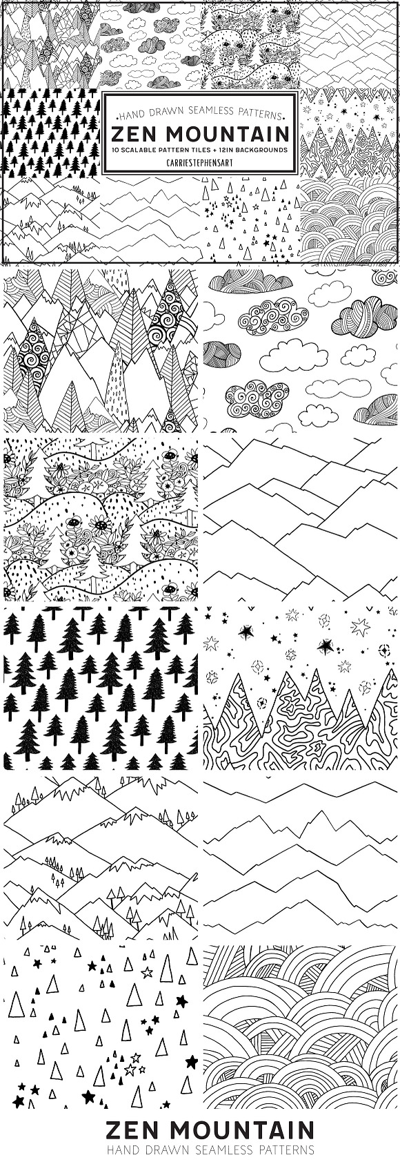 Zen Mountain Seamless Pattern Repeat in Patterns - product preview 3