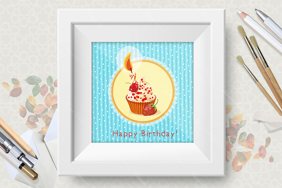 Cupcakes. Birthday greeting cards in Illustrations - product preview 8