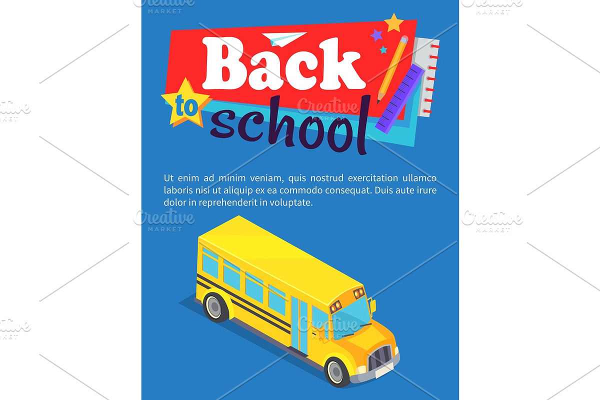 Back to School Poster with Yellow Bus Vector Text in Illustrations - product preview 8