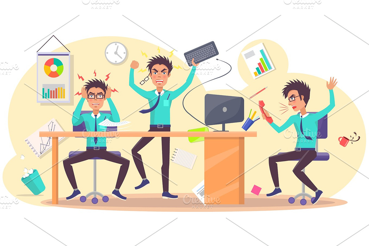 Angry Person at Work Vector of Annoyed Businessman in Illustrations - product preview 8