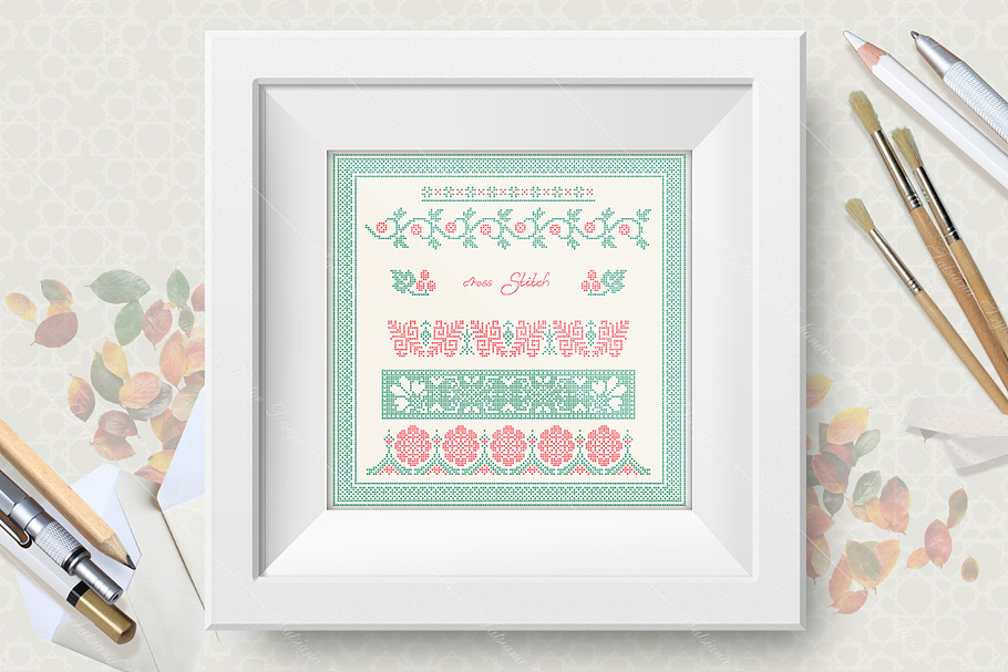 Cross stitch vector set in Illustrations - product preview 8