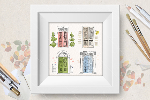 City vector hand drawn set in Illustrations - product preview 1