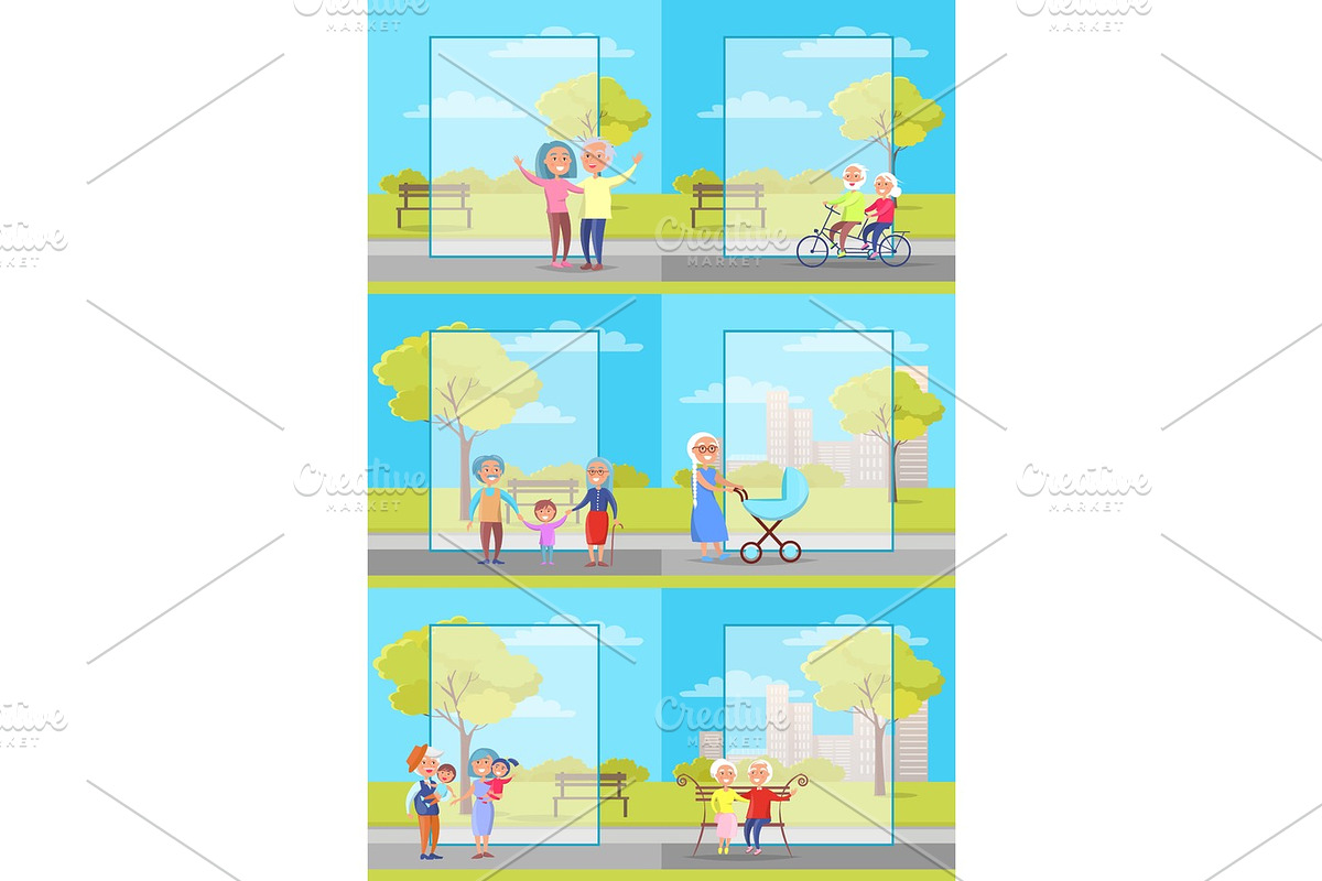 Older People Outside Collection of Illustrations in Illustrations - product preview 8