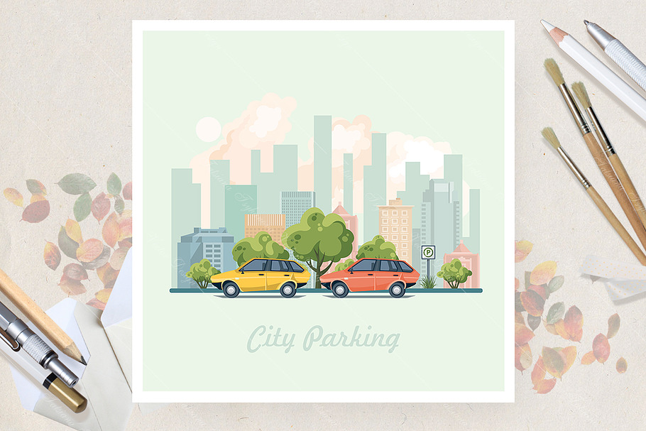 City parking. Flat vector style in Illustrations - product preview 8